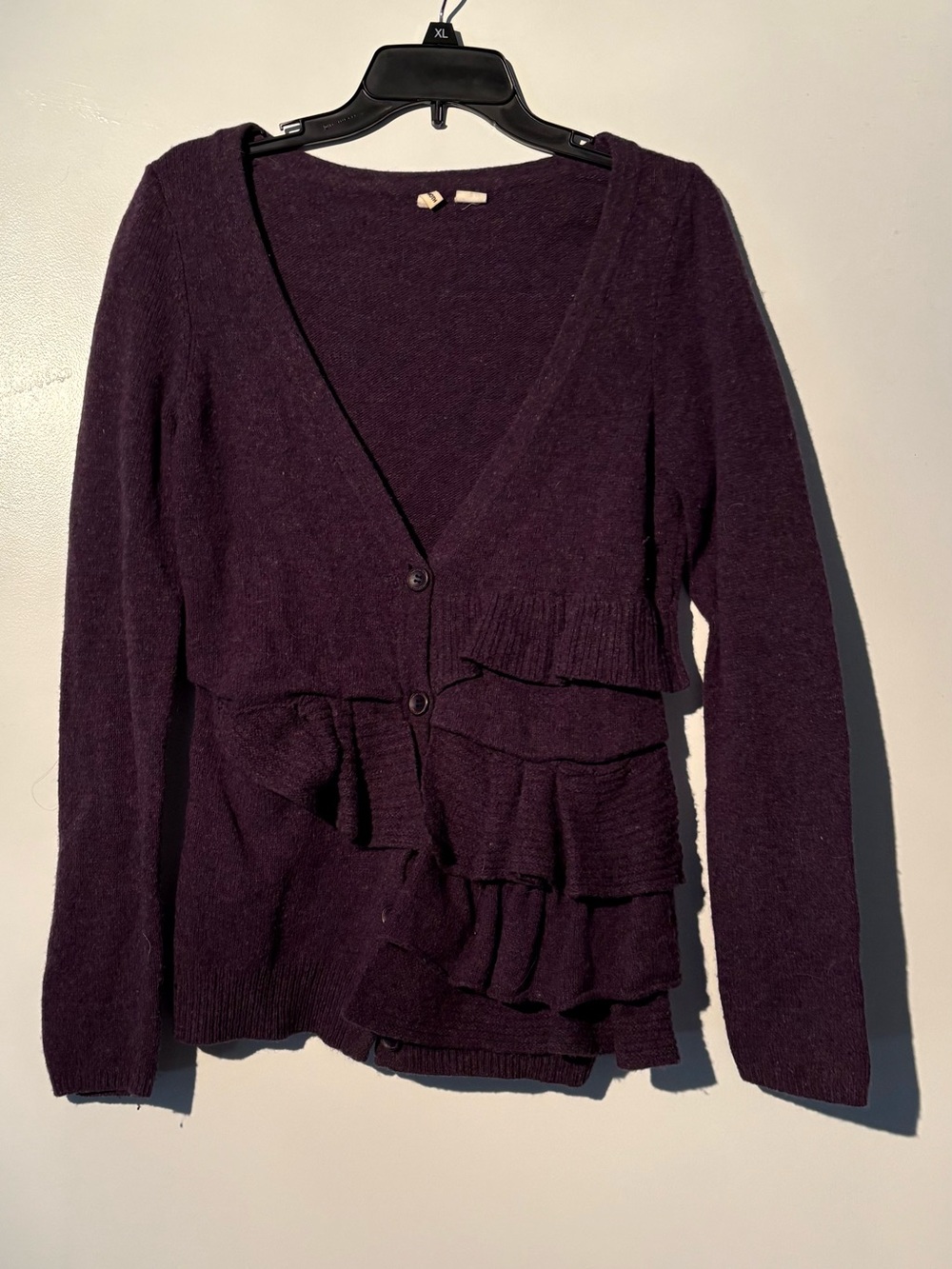 Moth Deep Purple Ruffle V-Neck Cardigan